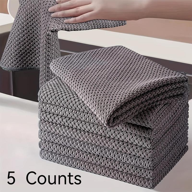 Microfiber Kitchen Cleaning Cloth, 5 Counts Dishwashing Rag, Ultra-absorbent Waffle Weave Dish Cloth, Quick Dry & Lint-free Cleaning Towels for Kitchen & Home Use