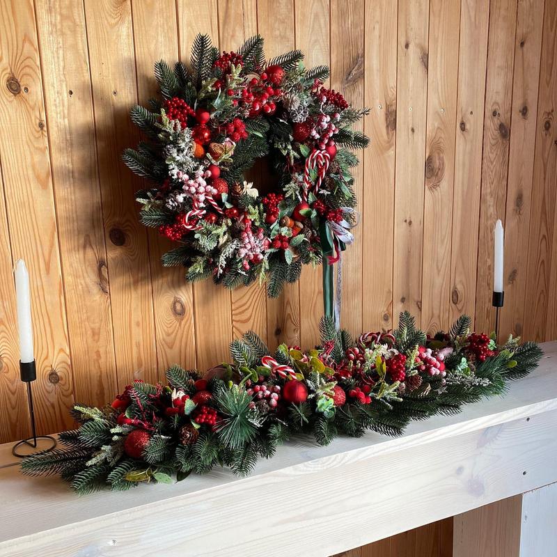 Artificial Christmas Wreath, Faux Christmas Wreath with Pine Cone & Red Berry, Front Door Wreath, Festive & Party Supplies