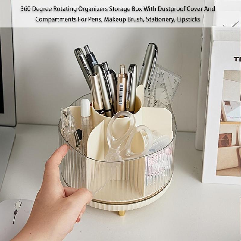 Rotatable Makeup Brush Storage Box, 1 Count Light Dustproof Cosmetic Organizer, Clear Multifunctional Desktop Pen Holder for Bedroom School Office, Room Organizer, Summer for Gift