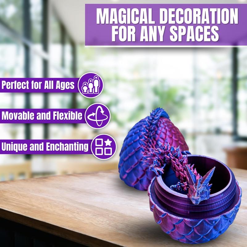 3D Printed Dragon Egg & Dragon Design Figurine, 1 Count Creative Animal Themed Decoration, Ornament for Home Office Bedroom Desk