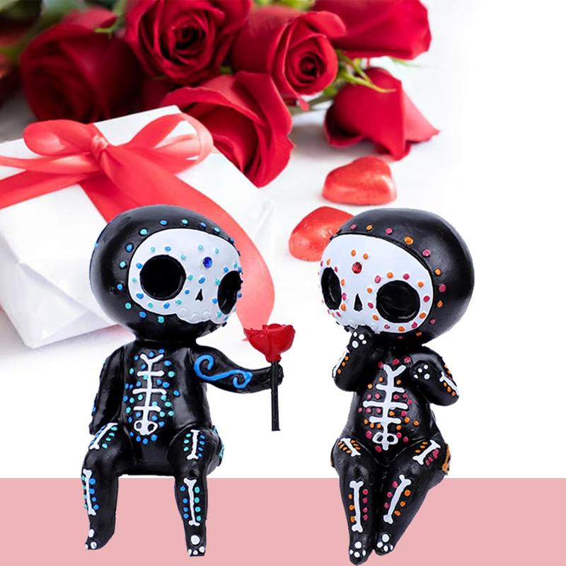 Sugar Skull Couple Statue, Sugar Skull Figurine,Resin Crafts Sugar Skull Decor,Skull Head Skeleton Figurine Statue Display Hand Crafts,Home Decor Collectible Figurines (C)