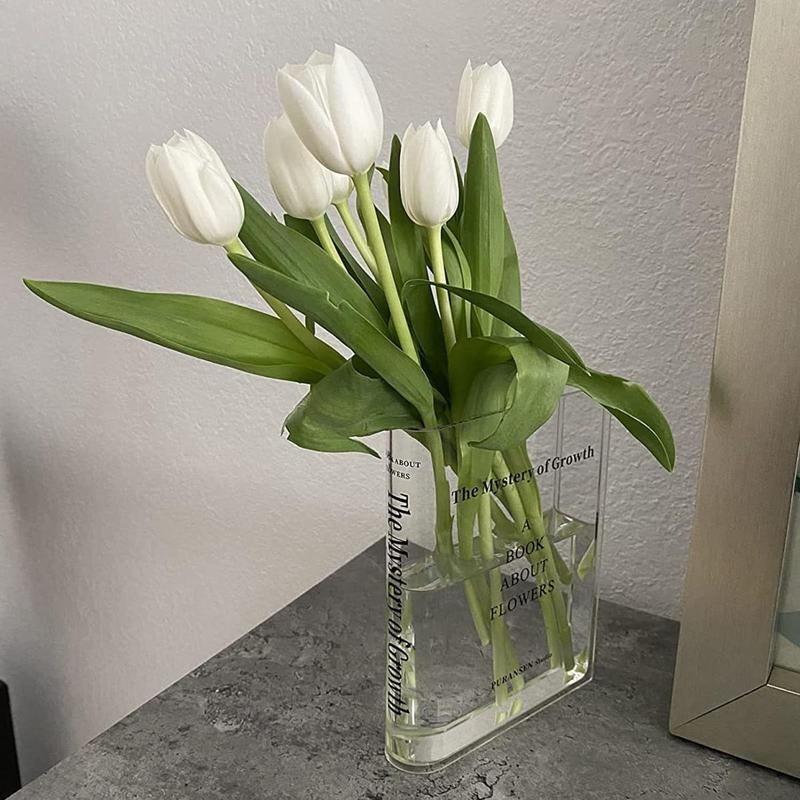 Clear Book Flowers Vase - Cute Bookshelf Decor; Unique Vase for Book Lovers, Artistic and Cultural Flavor Acrylic Vases for Home Office Decor, A Book About Flowers (Clear - B)