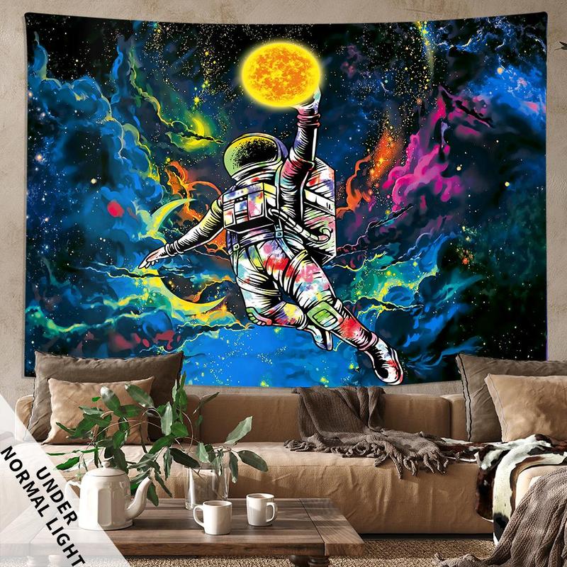 Astronaut & Planet Print Tapestry, 1 Count Fluorescent Tapestry, Wall Hanging Decor For Home Living Room Bedroom Dormitory