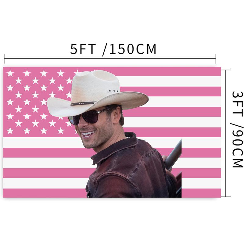 Glen Powell Pink Wall Tapestry American Flag - Not My First Tornado 3x5ft USA Flag, GlenPowell Cowboy Twisters Movie USFlag, i Love Glen Powell and His CuteDog Fan Gift Tapestries