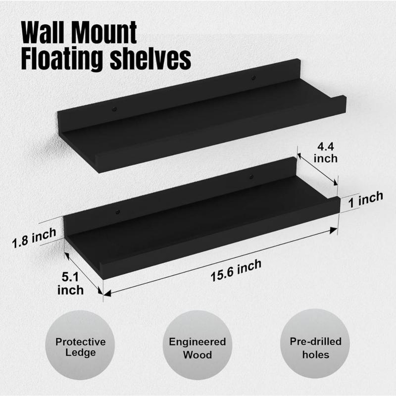 Floating Shelves Wall Mounted Set of 2, Modern White Shelves for Bedroom, Nursery Shelves with Lip, Display Picture Ledge Shelf for Wall Decor Living Room Bathroom Kitchen - White