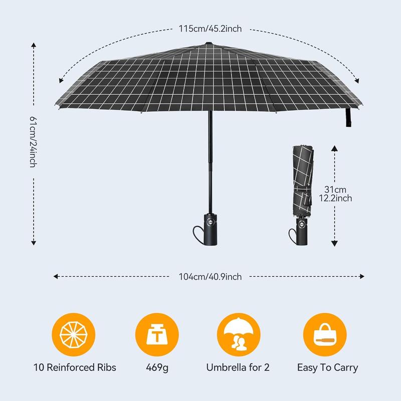 Large Windproof Umbrella, Wind Resistant Compact Travel Folding , Ladies Auto Open Close Strong Wind Proof Rain Proof with 10 Ribs golf umbrella collapsible for Men Women