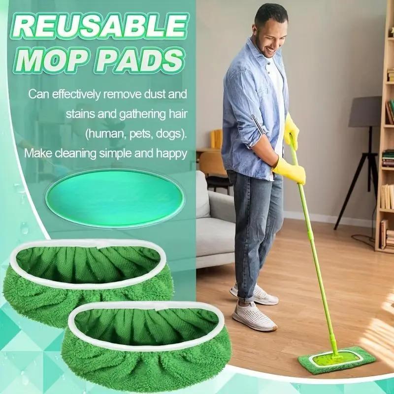 8 Pieces, Strong and Durable Green Mop Cloth - Reusable Replacement Mop Pad, High Absorbent, Dust Removal Mop Head Cover, Dry and Wet, Easy To Clean Floor Stains