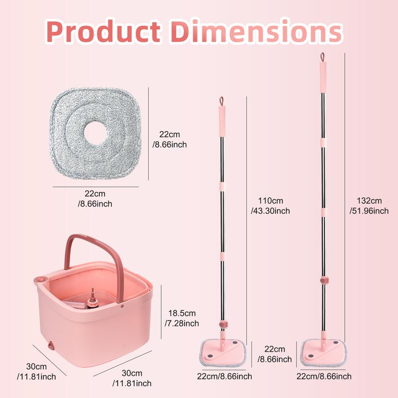 Spin Mop and Bucket System with Dual Compartment Mop Bucket and Thick Washable Microfiber Mop Pads