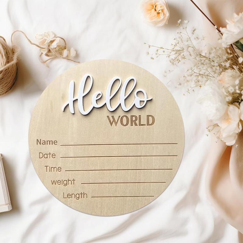 Baby Announcement Sign, ​5.9 Inch Wooden Hello World Newborn Signs, Birth Announcement Sign, Baby Shower Hospital Nursery Decor Room