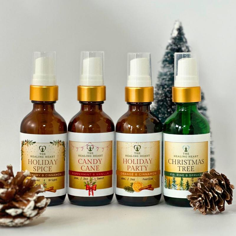 Holiday Room Mists Aroma Gift Set -  Four Luscious Holiday Aromas in 2 oz Glass Bottle