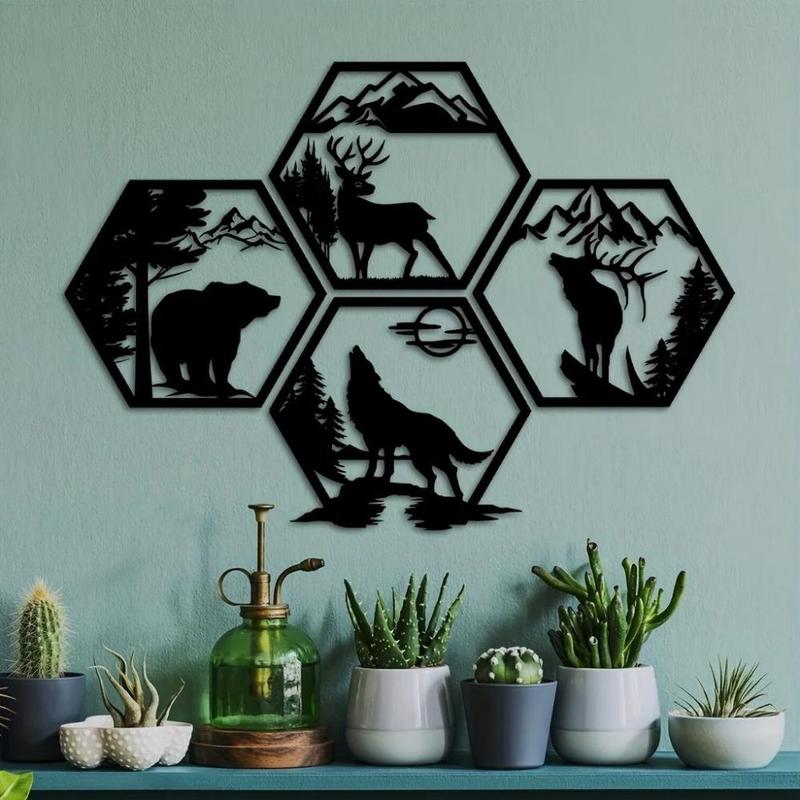 Hollow Out Design Wall Art, 4 Counts set Animal Pattern Hanging Decor, Wall Decor for Home Living Room Bedroom Office