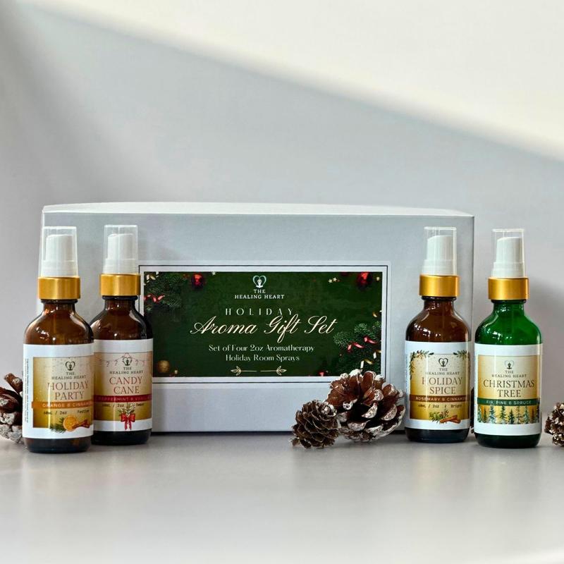 Holiday Room Mists Aroma Gift Set -  Four Luscious Holiday Aromas in 2 oz Glass Bottle