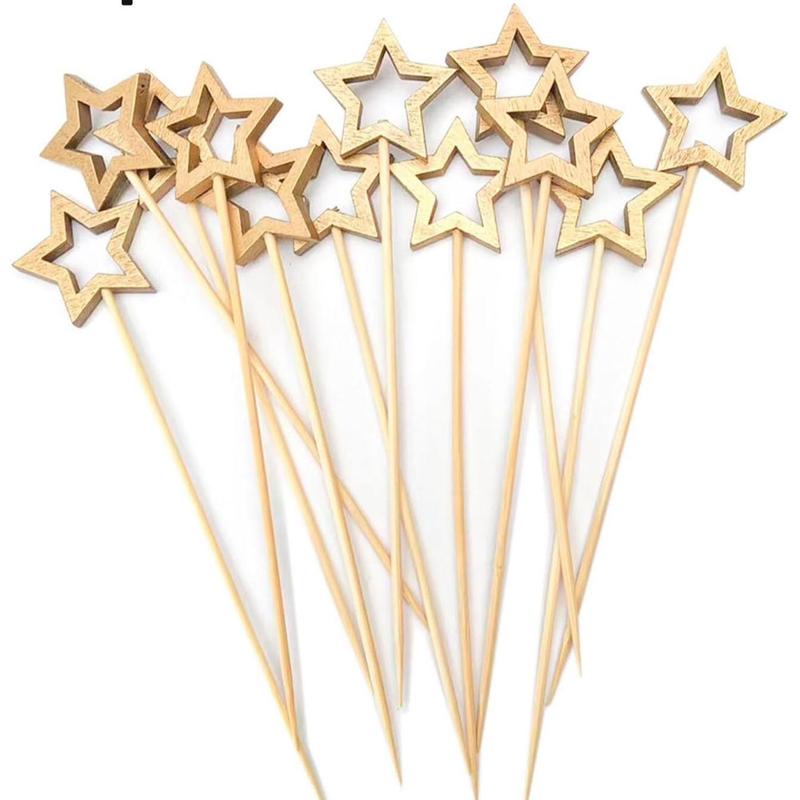 Star Shaped Wooden Toothpick, 50pcs set Disposable Fruit Stick, Party Decoration Supplies for Birthday Wedding Baby Shower