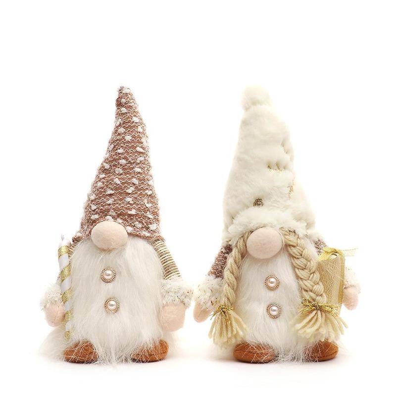 Christmas Gnome Doll Ornament, 2 Counts Cute Plush Gnome Doll with LED Light, Desktop Decoration for Home Living Room Bedroom(3*AAA Battery Powered, without Battery)