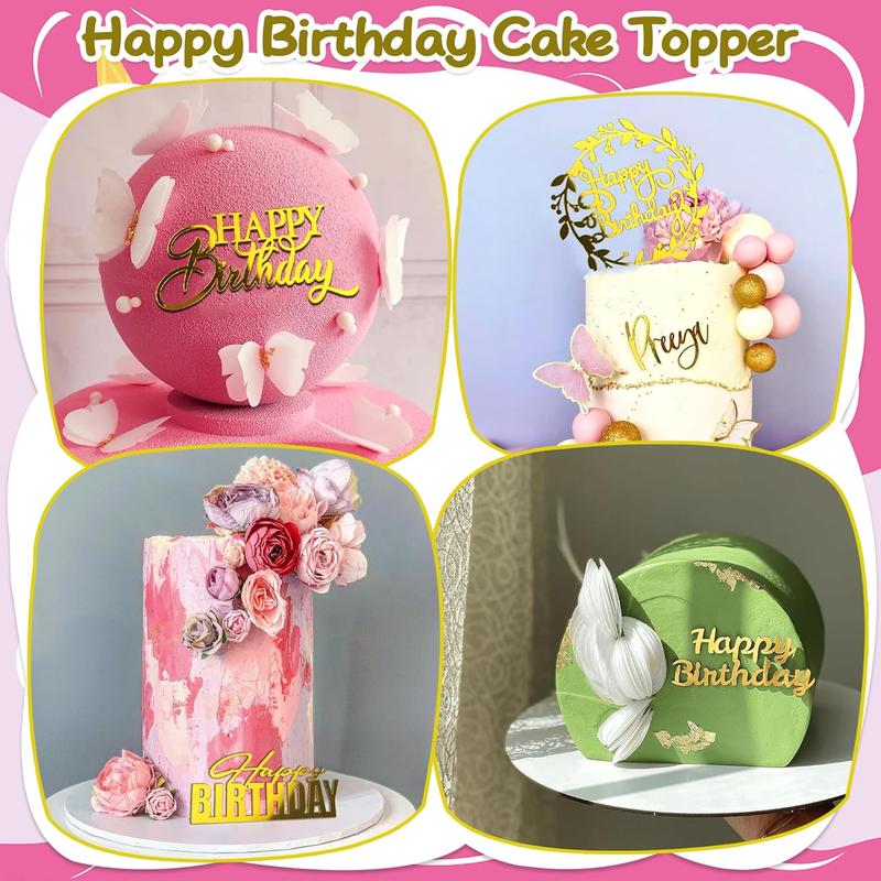 120 count  Happy Birthday Cake Toppers Mirror  Cake Topper Cake Decorations Cake Inserts Cake Decorating Supplies Cupcake Toppers for Birthday Party Cake Desserts Pastries 15 Styles