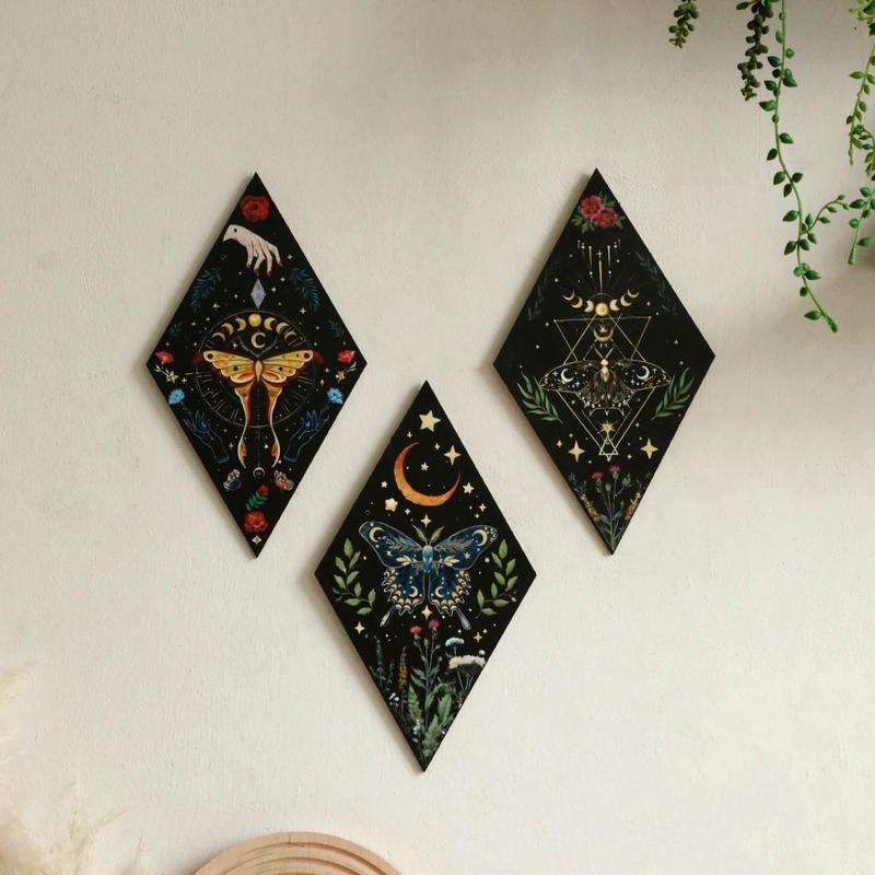 Boho Style Moon & Butterfly Pattern Hanging Decor, 3 Counts set Wooden Wall Hanging Ornaments, Wall Art for Home Living Room Bedroom