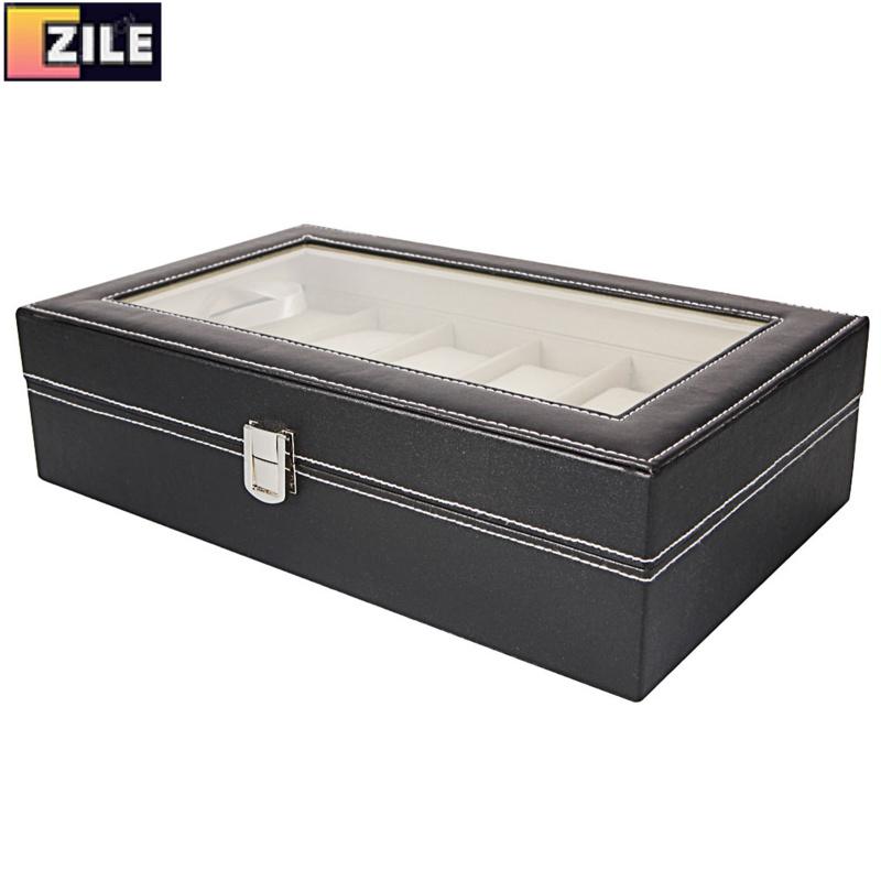 12 Compartments Top-level Opening Style Leather Watch Collection Box Black