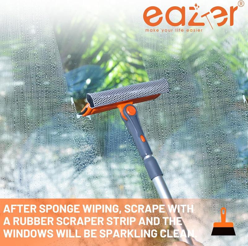 eazer Window Cleaning Squeegee Kit, 2-in-1 Rotatable Squeegee for Window Cleaning, Window Cleaner Tool, Window Washing Equipment Kit with Extension Pole (20''-30'') for Shower Windshield - 2 Head