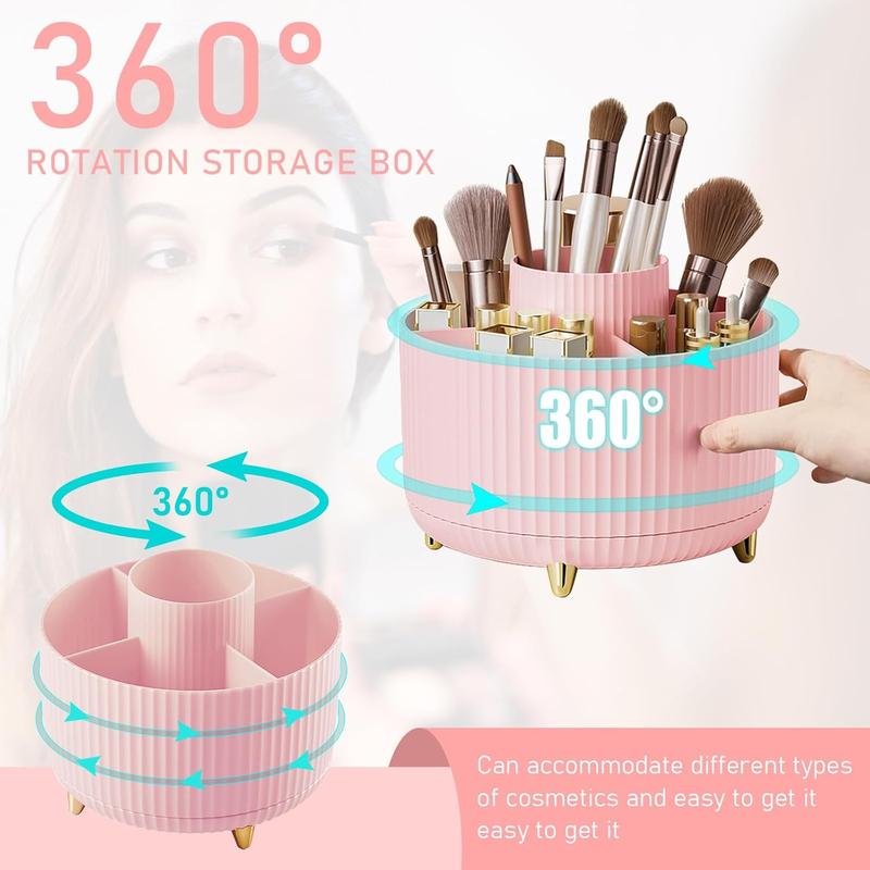 Makeup Brush Holder Organizer,360 Rotating Makeup Brush Organizer,5 Slot Make up Brushes Cup for ,  Polish, Art Supply, Bathroom Vanity Desktop Organizer - Pink