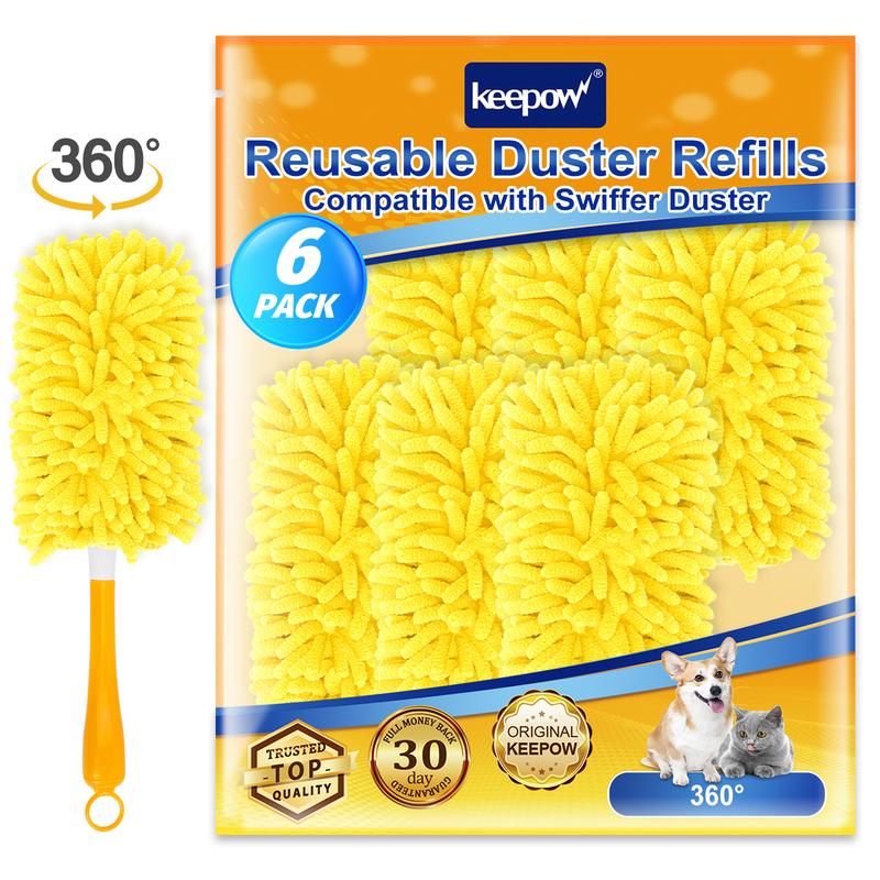 KEEPOW 6 Pack Reusable Microfiber Dusters Compatible with Swiffer Duster Refills, Washable 360° Heavy Duty Duster Refills (Handle is Not Included)