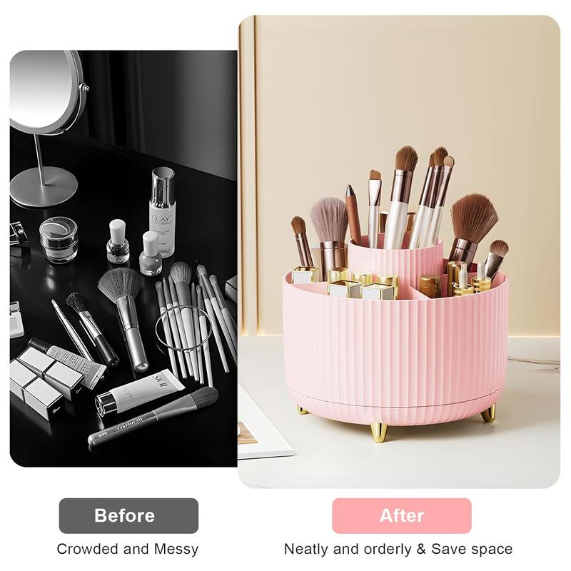 Makeup Brush Holder Organizer,360 Rotating Makeup Brush Organizer,5 Slot Make up Brushes Cup for ,  Polish, Art Supply, Bathroom Vanity Desktop Organizer - Pink