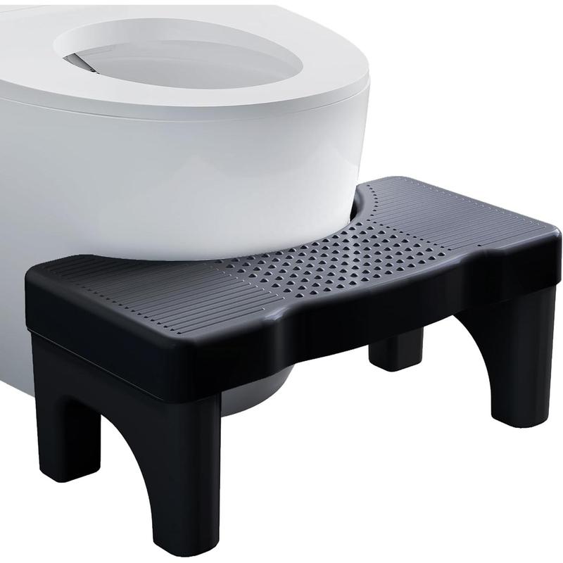 Black Toilet Stool Squat Adult, Portable Poop Stool Potty Stool for Bathroom Adults, Plastic Toilet Foot Step Stool for Seniors and , Anti Slip Pooping Stool with Modern Design, Black, 7