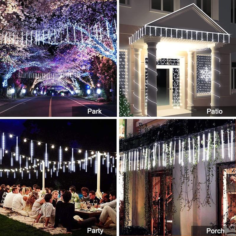 JMEXSUSS Solar Christmas Lights Outdoor Waterproof, Solar Meteor Shower Rain Lights, 8 Tube 144 LEDs Solar Icicle Tree Lights for Yard Patio Xmas