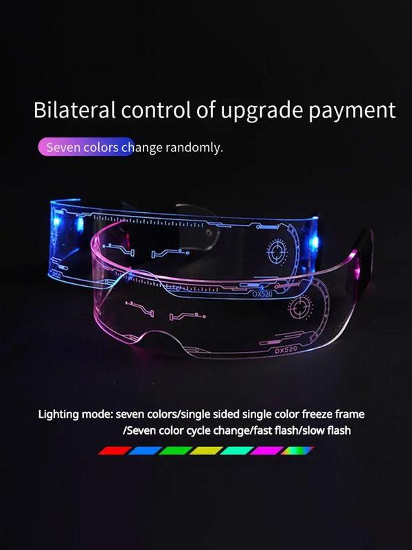 Y2k Glow in The Dark Eyeglasses for Beach Vacation, Sunglass Trends 2024 Punk Luminous Eyeglasses for Party, Club Future Tech Led Party Music Festival