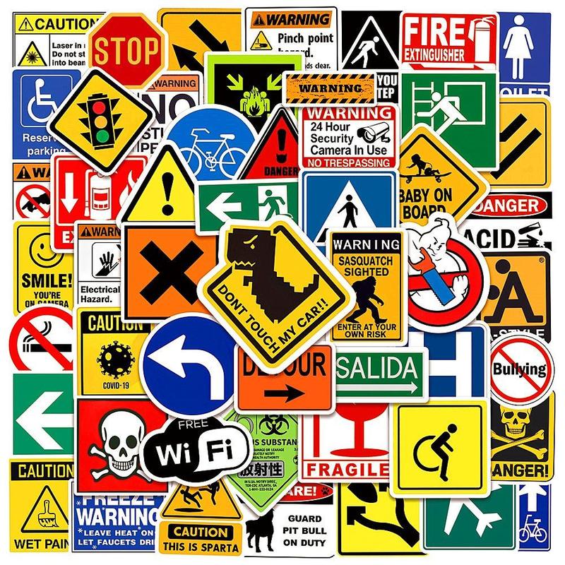 Warning Signs Series Graffiti Stickers, 100pcs DIY Creative Decorative Stickers for Laptops, Smartphones Suitcase, Tiles Sticker, Ornaments Stickers