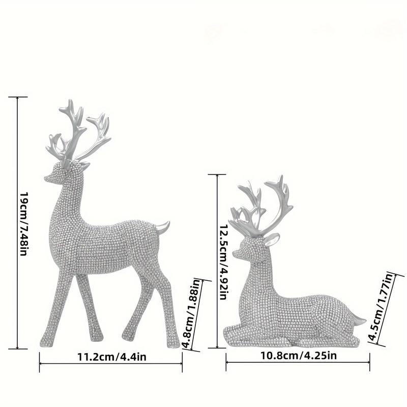 2pcs Set Christmas Deer Figurines - Classic Resin Crafts for Holiday Home Decor, Perfect for Living Room, Bar, Cafe & More Ornaments Decoration christmas 2024 ornament glass cleaner heavy leather apron