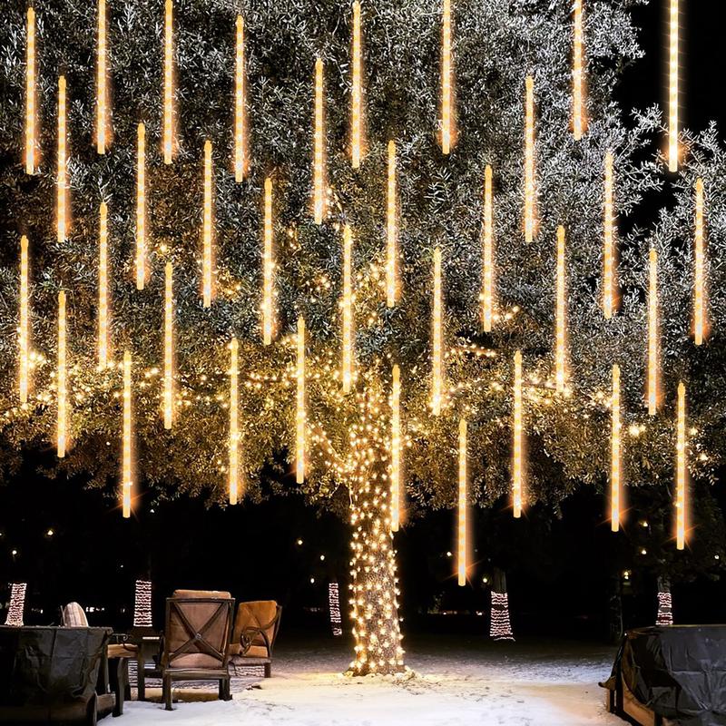 Dazzle Bright Christmas Lights Outdoor, Meteor Shower Rain Lights 12 Inch 8 Tubes, Waterproof Plug in Falling Icicle Lights Christmas Decorations for Xmas Tree Yard House Decor（1 PACK:8 tubes-288 LED； 3 PACK:24 tubes-864 LED）