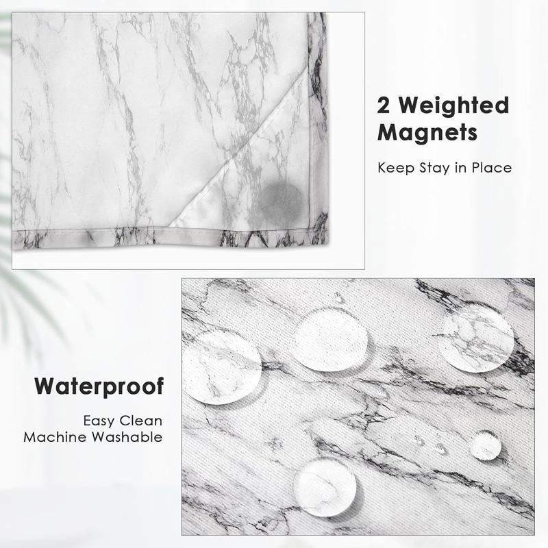 No Hook Marble Ocean Stone Shower Curtain with Snap-in Liner, Gray Double Layers Waterproof Fabric with See Through Top Window Open Grommet Bath Curtain 71x74 Inch