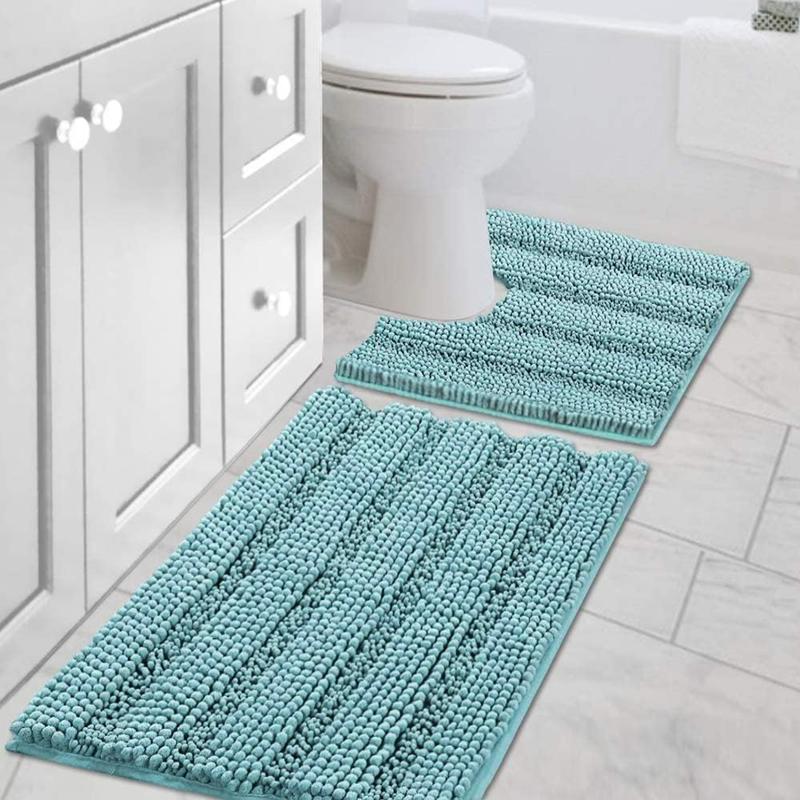 H.VERSAILTEX Bathroom Rugs Bath Rug Set 2 Piece Bathroom Contour Rug Toilet Mat Sets Non Slip Contour Bath Rug Ultra Thick Water Absorbent Striped Bath Mats Washable