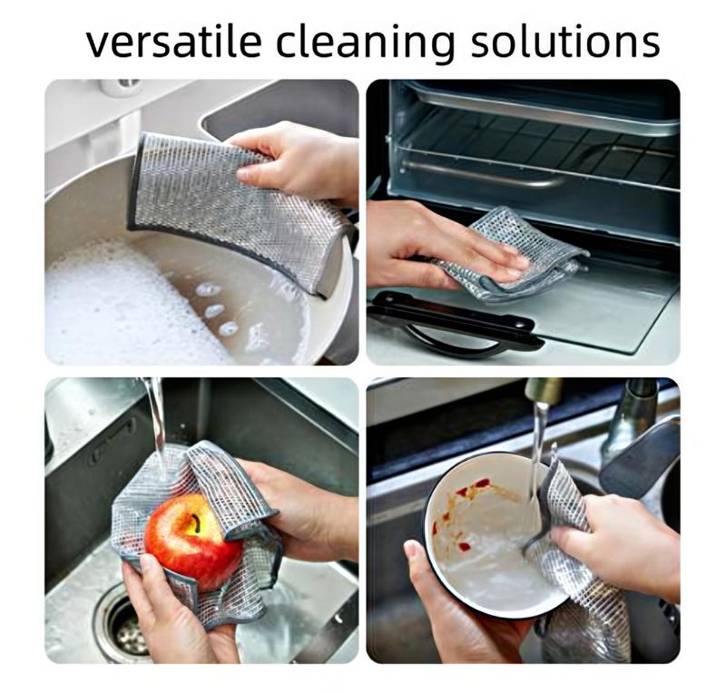 10 Counts Dishwashing Rags, Multipurpose Non-Scratch Wire Dishcloths for Kitchen Cleaning, Wet and Dry Use, Reusable Wire Cleaning Cloths for Kitchen, Sinks, Pots, and Pans Silver Removable & Washable