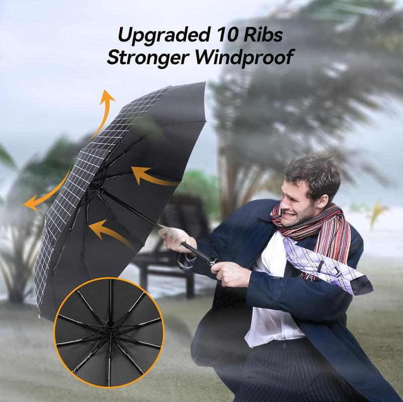 Large Windproof Umbrella, Wind Resistant Compact Travel Folding , Ladies Auto Open Close Strong Wind Proof Rain Proof with 10 Ribs golf umbrella collapsible for Men Women