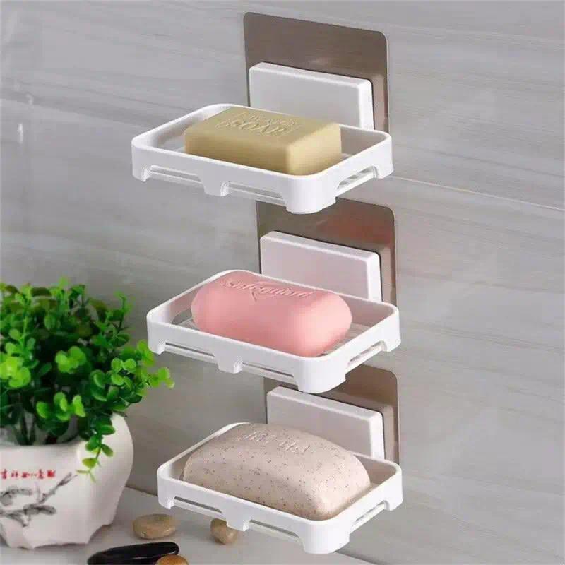 Bathroom Accessories Soaps  Holder Wall Mount Drain Soap Dish Box Plastic Hollow Installation