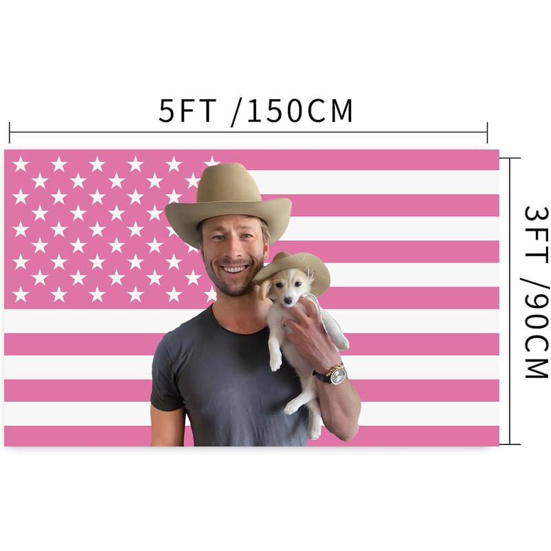 Glen Powell Pink Wall Tapestry American Flag - Not My First Tornado 3x5ft USA Flag, GlenPowell Cowboy Twisters Movie USFlag, i Love Glen Powell and His CuteDog Fan Gift Tapestries