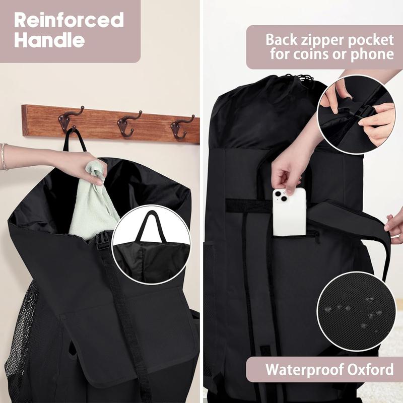 132L Laundry Bag Backpack College  Heavy Duty, Laundry Bag with  Straps for College Dorm Essentials, Large Laundry Backpack for Travel, Laundromat, Apartment, Black