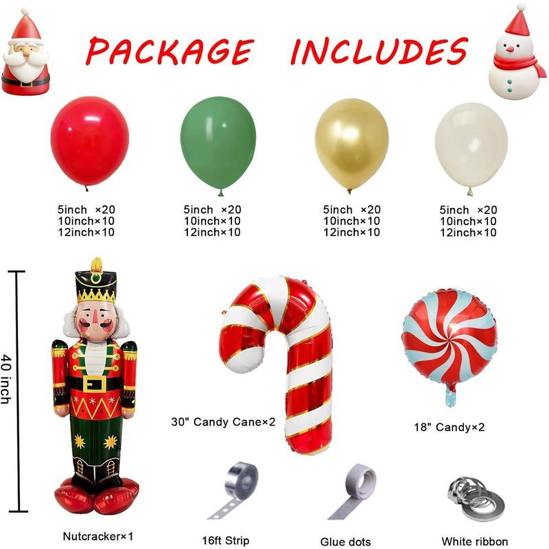 168 Pcs Red Sage Green Gold White Sand Balloons Christmas Balloon Garland Arch Kit Candy Balloons Cand Cane Balloons Nutcracker Balloons for Christmas Party Decorations Supplies