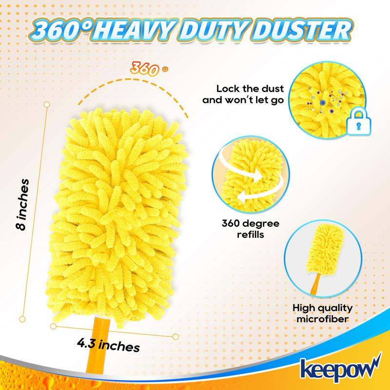 KEEPOW 6 Pack Reusable Microfiber Dusters Compatible with Swiffer Duster Refills, Washable 360° Heavy Duty Duster Refills (Handle is Not Included)