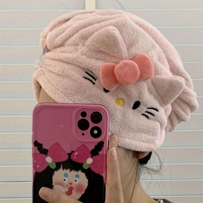 Sanrio Hello Kitty Quick-Dry Hair Towel Cap - Plush, Thick, Water-Absorbent, Non-Shedding Polyester Microfiber, Skin-Friendly Hair Drying Wrap for Home, Bathroom Accessory, Creative Birthday & Christmas Gift