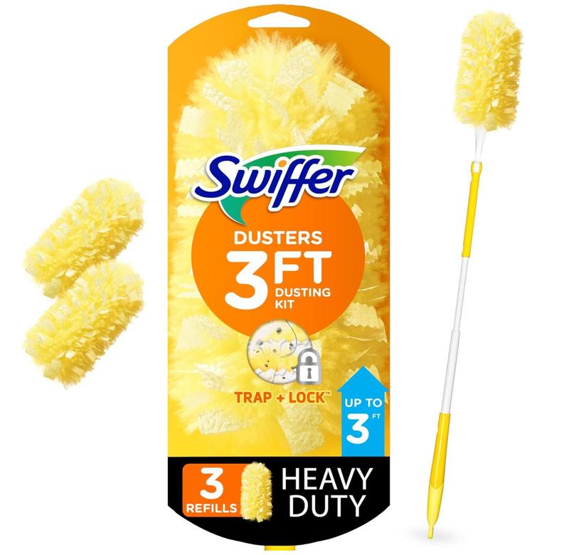 Heavy Duty Duster Starter Kit with Extendable Handle and 3 Refills - 3 ft gap cleaning brush