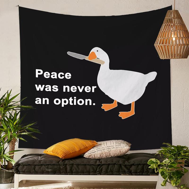 Cartoon Goose & Letter Print Tapestry, 1 Count Creative Animals Pattern Hanging Cloth for Home Decor, Multi-purpose Background Cloth, Wall Decor, Back to School