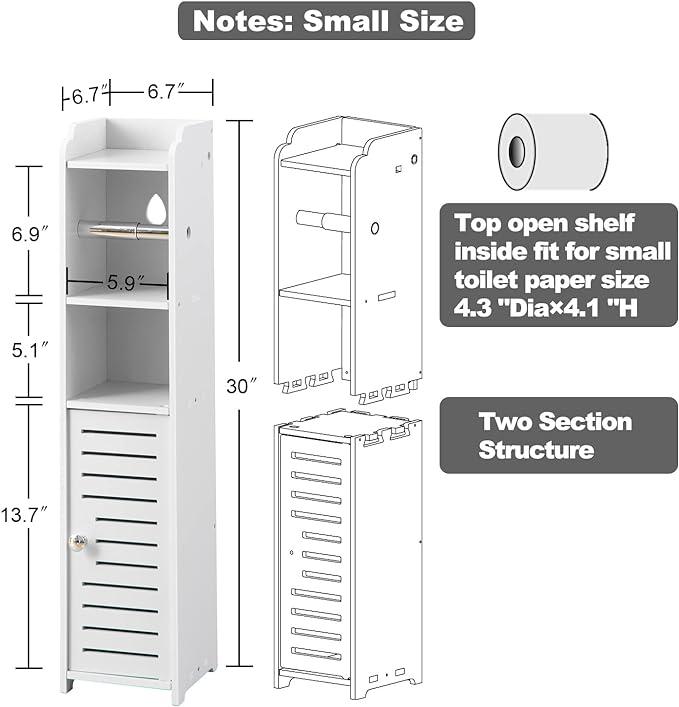 Toilet Paper Holder Stand: Bathroom Storage Cabinet Beside Toilet for Small Space Bathroom with Toilet Roll Holder