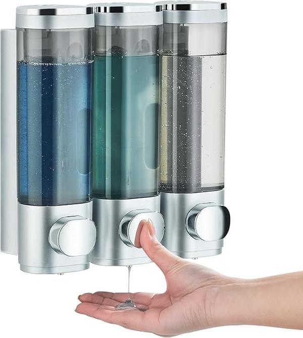 Shampoo Dispensers for Shower Wall Mounted Soap Dispenser 3 Chambers Conditioner Body Wash Dispenser Set Organizer