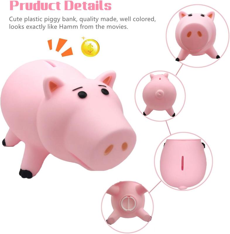 Hamm Piggy  Cute Pink Pig Money Box Plastic Saving  Box with Color Package Money   Gift  for   Girls Boys