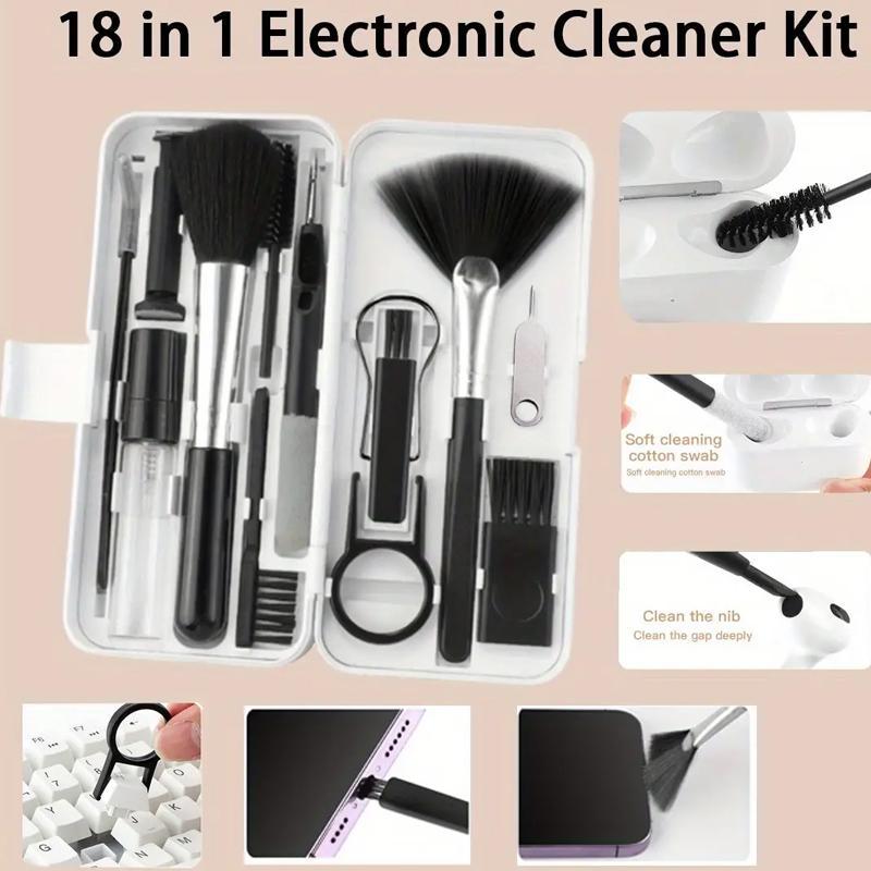 Multifunctional 18 in 1 Cleaning Tool, 1 Count Cleaning Tool Set for Cleaning Earphones & Mobile Phones & Tablets, Portable Multipurpose Cleaning Set