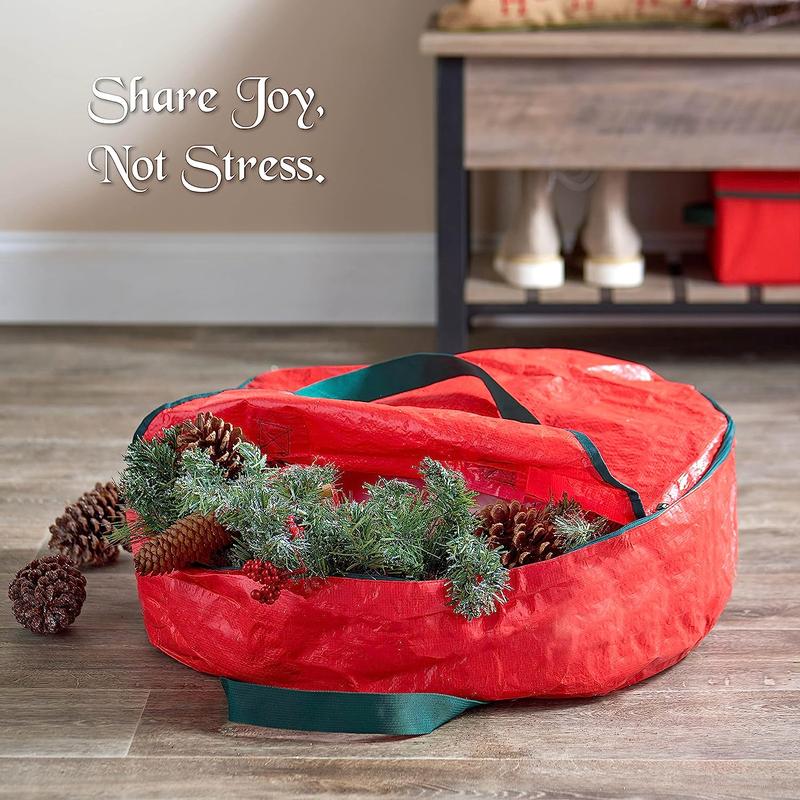 Christmas Wreath Storage Bag, 1 Count Large Wreath Storage Container with Double Zippers and Handles, Suitable for Indoor & Outdoor