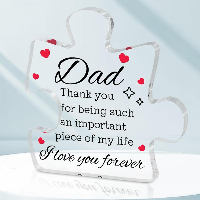 Transparent Acrylic Puzzle Shaped Ornament, Letter for Father Pattern Warm Meaningful Love Gift for Dad, Father's Day Gift, Modern Home Decor for Living Room Bedroom Office