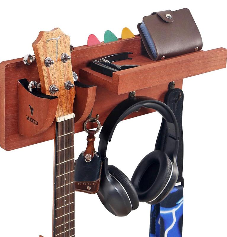 Guitar Mail Key Holder for Wall Decorative, Wooden Wall Key Rack Orgainzer, Guitar Wall Mount Key Hanger with Shelf Rack Pick Hooks